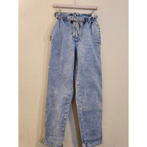 Forever 21 Women's XS Drawstring Paperbag Waist High Rise Cuffed Light Wash Jean
